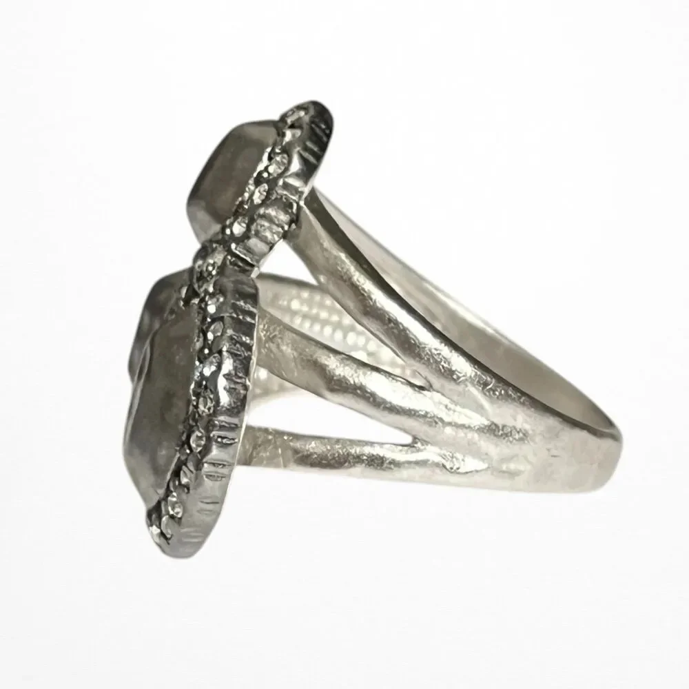 Lia Sophia Ring Milano Hammered Hematite Crystal Accents Silver Tone Size 6